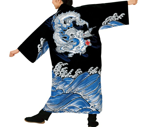祭り衣裳 長袢天 黒（龍波）LLサイズ 直印 取り寄せ商品 よさこい 阿波踊り 祭り用品 オックスフォード 法被 ハッピ 半纏 半天 日本の踊り 掲載 稽古 習い事 詩吟 舞踊 民謡 発表 行事 夏 秋祭り 送料無料 送料込み[tss]｜浴衣 七五三 安売り天国とせん