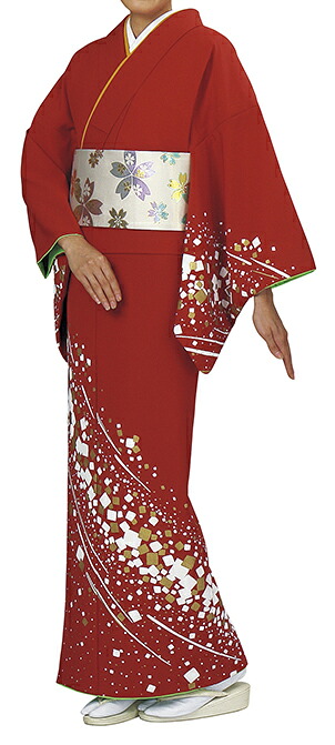 踊り衣裳 反物 谷印 シルク加工絵羽 朱赤（白・金柄） 取り寄せ商品 日本の踊り 掲載 踊り絵羽 稽古 習い事 舞踊 民謡 発表会《女性用 レディース 洗える着物》金箔のあしらいが高級感のあるお着物です。[tss]｜浴衣 七五三 安売り天国とせん
