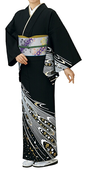 踊り衣裳 反物 谷印 シルク加工絵羽 黒（白・金柄） 取り寄せ商品 日本の踊り 掲載 踊り絵羽 稽古 習い事 舞踊 民謡 発表会《女性用 レディース 洗える着物》金箔のあしらいが高級感のあるお着物です。[tss]｜浴衣 七五三 安売り天国とせん