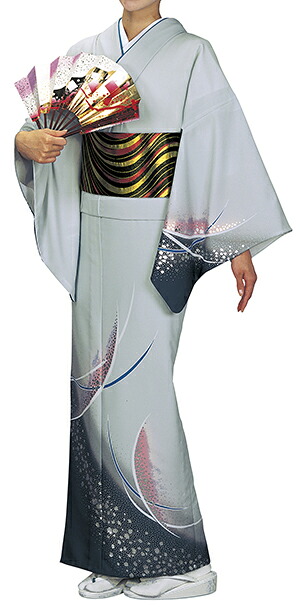 踊り衣裳 反物 川印 一越本絵羽 グレー 取り寄せ商品 日本の踊り 掲載 踊り絵羽 稽古 習い事 舞踊 民謡 発表会《女性用 レディース 洗える着物》[tss]｜浴衣 七五三 安売り天国とせん