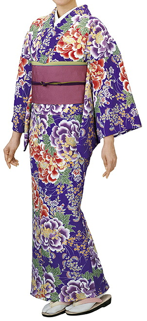 踊り衣裳 反物 柚印 手染小紋着尺 紫 取り寄せ商品 日本の踊り 掲載 踊り絵羽 稽古 習い事 舞踊 民謡 発表会 《女性用 レディース 洗える着物》[tss]