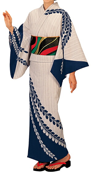 踊り衣裳 反物 先染綿紬 周印 本絵羽ゆかた ベージュ&times;紺 取り寄せ商品 日本の踊り 掲載 踊り絵羽 稽古 習い事 舞踊 民謡 浴衣 盆踊り《女性用 レディース》[tss]｜浴衣 七五三 安売り天国とせん