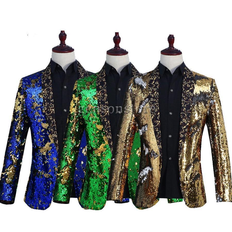 男性スーツジャケット スパンコール 演出服キラキラ 舞台 ステージ衣装メンズ 長袖ブレザー クラブ衣装 司会者 歌手DJ イベント 発表会 トップス 全6色｜ToshinPL
