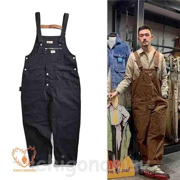 上っ張り メンズ 厚地の外套櫂 繋ぎ オールインワン ジーンズ 細工物ズボン下 やり方服 無地 今めかしい 着飾る かっこいい 春夏秋