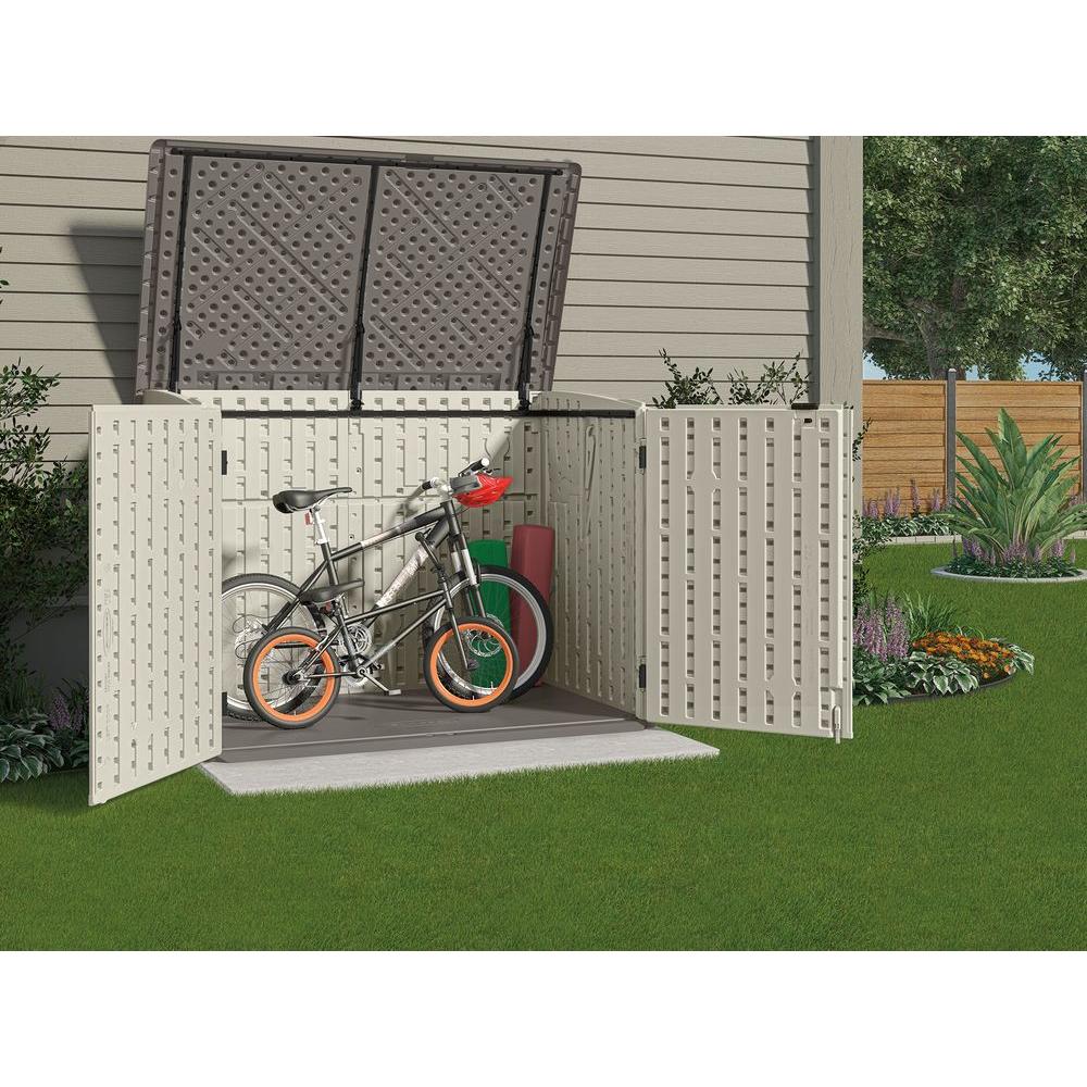 Diy設置ok Depot 大型犬小屋 エクステリア アメリカ製 店 自転車も入れられる大型樹脂製倉庫 ガーデニング 園芸用品の収納にも便利 雨に強く 頑丈でお手入れ簡単 倉庫 Suncast ボックスキャビネットstoney ストーニー Bms4700 Diy 木目調物置 The