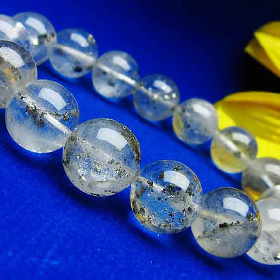 パイライトインクォーツ ブレスレット 15mm 黄鉄鉱入り水晶 ブレス Pyrite bracelet パイライト パワーストーン 天然石 一点物 [送料無料] 211-2790