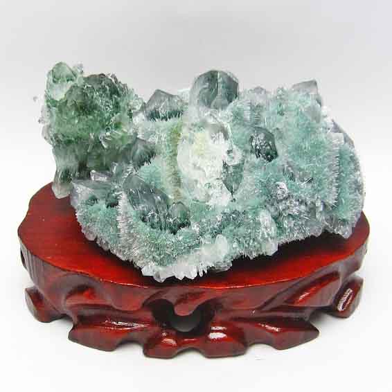 緑水晶 クラスター 598g クリスタルクォーツ Crystal quartz 原石 置物 パワーストーン 台座付属 一点物 [送料無料] 182-605