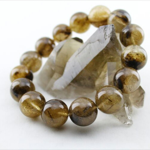 プラチナルチルクォーツ ブレスレット 14mm プラチナルチル ブレス 針入り水晶 rutilated quartz メンズ レディース 一点物 送料無料 211-4603