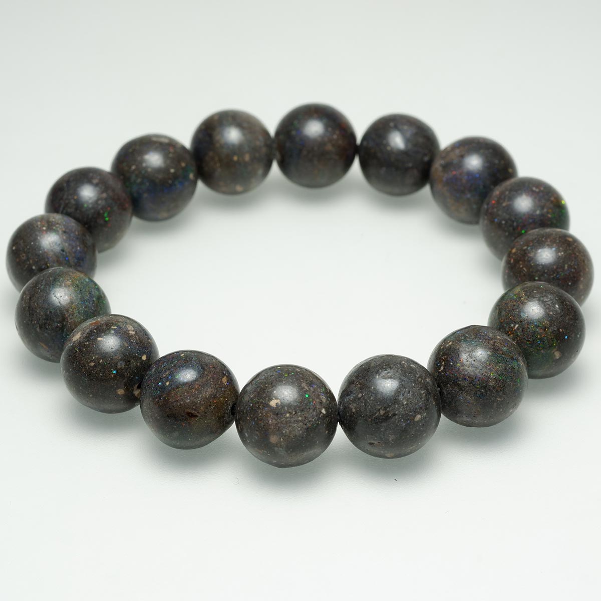 ブラックオパール ブレスレット 13mm Blackopal 蛋白石 ブレス ブラックマトリックスオパール Bracelet メンズ レディース 一点物 [送料無料] 111-9854