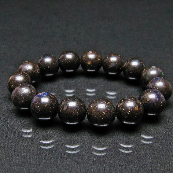 ブラックオパール ブレスレット 14mm Opal ブラックマトリックスオパール オパール ブレス Bracelet メンズ レディース カリスマ 幸運 魅力 メンズ レディース 一点物 [送料無料] 111-17703
