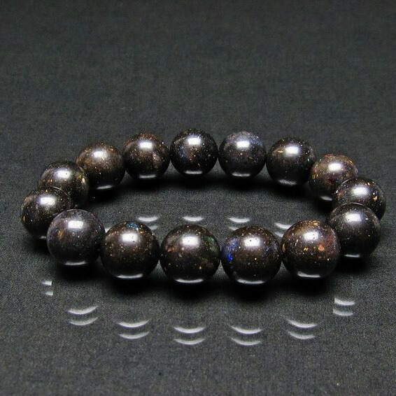 ブラックオパール ブレスレット 14mm Opal Bracelet ブラックマトリックスオパール ブレス 蛋白石 メンズ レディース 一点物 [送料無料] 111-17704