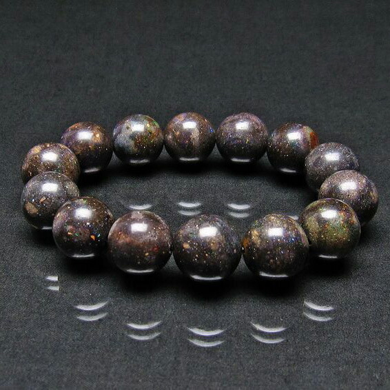 ブラックオパール ブレスレット 16mm 蛋白石 ブレス Opal Bracelet ブラックマトリックスオパール メンズ レディース 一点物 [送料無料] 111-17717