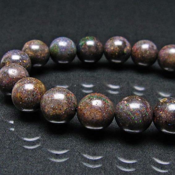 ブラックオパール ブレスレット 12mm Opal ブラックマトリックスオパール 蛋白石 ブレス Bracelet メンズ レディース 一点物 [送料無料] 111-17751｜天然石・パワーストーンの東昇