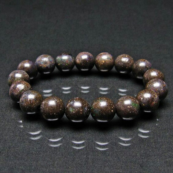 ブラックオパール ブレスレット 12mm 蛋白石 ブレス Opal Bracelet ブラックマトリックスオパール メンズ レディース 一点物 [送料無料] 111-17757｜天然石・パワーストーンの東昇