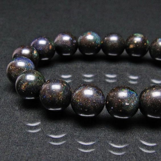 ブラックオパール ブレスレット 12mm ブラックマトリックスオパール Bracelet Opal 蛋白石 ブレス メンズ レディース 一点物 [送料無料] 111-17786