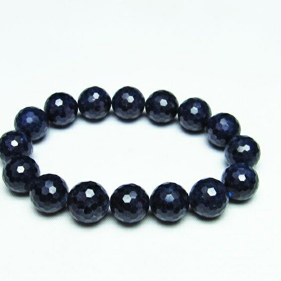 サファイア ブレスレット 128面カット 13mm 蒼玉 ブルーサファイア sapphire bracelet 青玉 コランダム ブレス 9月の誕生石 メンズ レディース 一点物 [送料無料] 111-25382