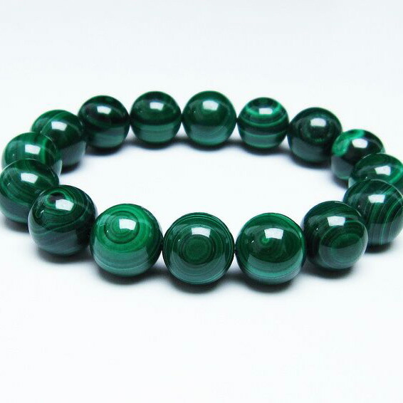 マラカイト ブレスレット 14mm 孔雀石 malachite ブレス bracelet パワーストーン 天然石 一点物 送料無料 111-29357
