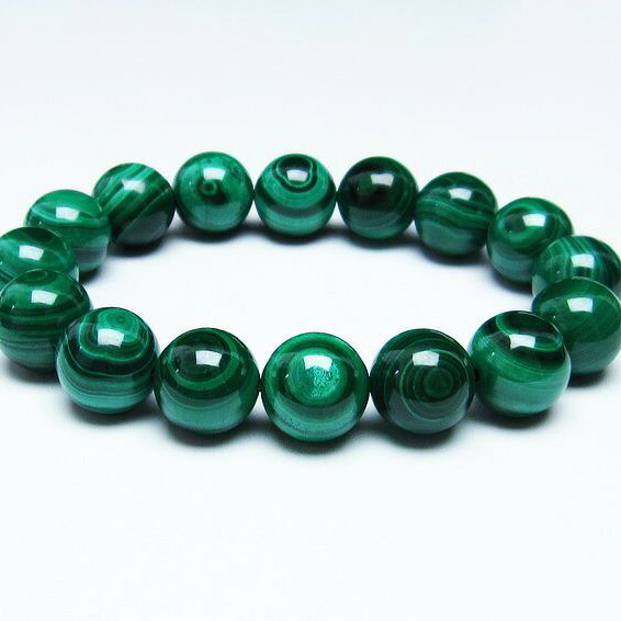 マラカイト ブレスレット 14mm 孔雀石 ブレス malachite bracelet パワーストーン 天然石 一点物 送料無料 111-29363