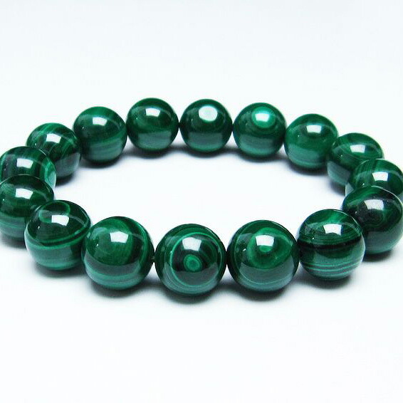 マラカイト ブレスレット 14mm 孔雀石 ブレス malachite bracelet パワーストーン 天然石 一点物 送料無料 111-29375