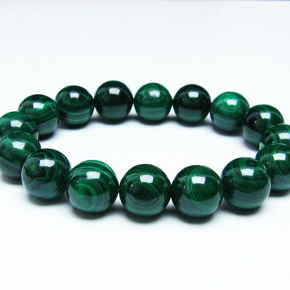 マラカイト ブレスレット 14mm 孔雀石 ブレス malachite bracelet パワーストーン 天然石 一点物 送料無料 111-29381