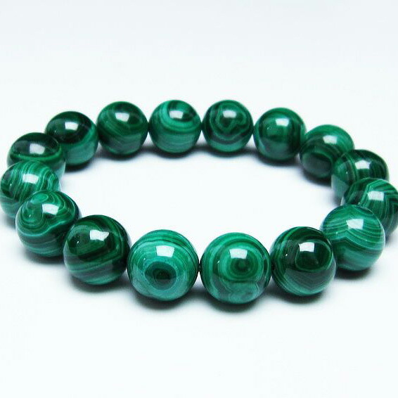 マラカイト ブレスレット 14mm malachite bracelet 孔雀石 ブレス パワーストーン 天然石 一点物 送料無料 111-29431