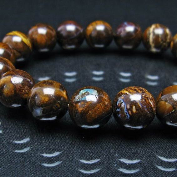 ボルダーオパール ブレスレット 12mm オパール アイアンオパール ブレス 蛋白石 boulder opal bracelet マトリックスオパール パワーストーン 天然石 鉱物 10月の誕生石 一点物 メール便送料無料 111-29489