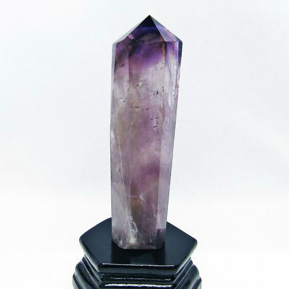 アメジスト 六角柱 アメシスト ポイント 原石 置物 紫水晶 amethyst 虹入り 台座付属 [送料無料] 一点物 152-2104
