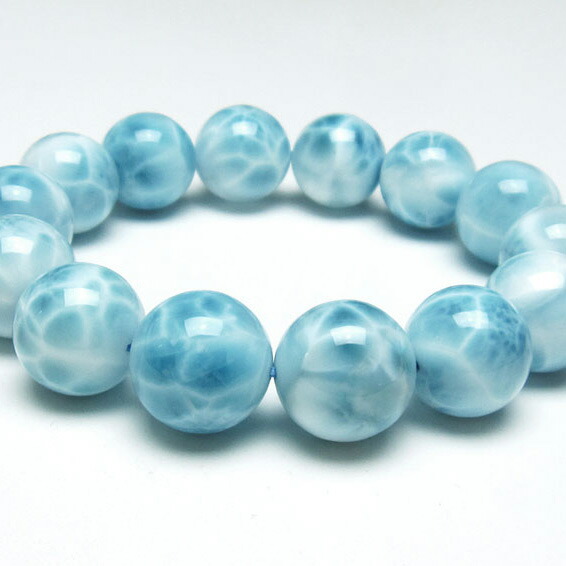 ラリマー ブレスレット 16mm ラリマール ブレス ソーダ珪灰石 ペクトライト pectolite ブルーペクトライト larimar bracelet 一点物 送料無料 111-38070