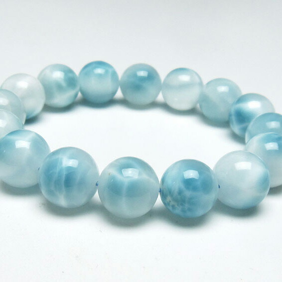 ラリマー ブレスレット 14mm ラリマール ブレス ソーダ珪灰石 ペクトライト pectolite ブルーペクトライト larimar bracelet 一点物 送料無料 111-38093