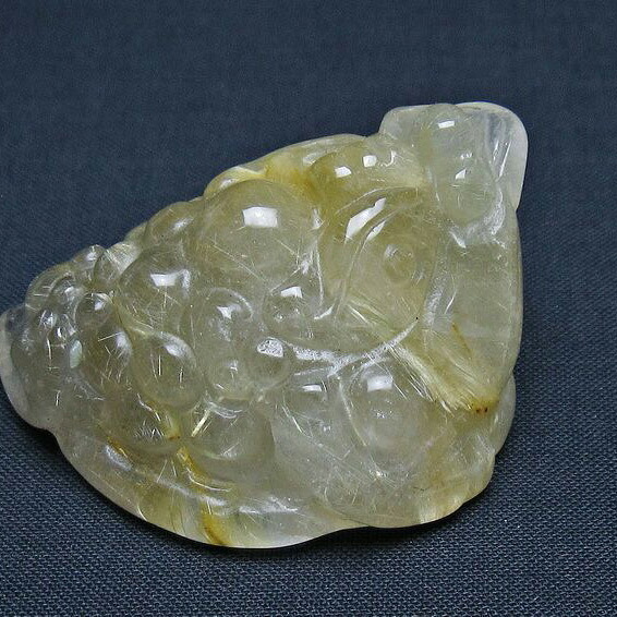 ルチルクォーツ 手彫り 置物 キンセン 金蟾 タイチンルチル 一点物 送料無料 145-1683