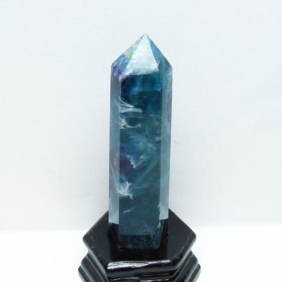 エンジェルフェザー フローライト 六角柱 ポイント fluorite 蛍石 ほたる石 原石 置物 台座付属 一点物 送料無料 152-3327