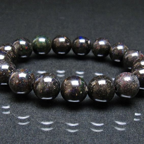 ブラックオパール ブレスレット 12mm ブラックマトリックスオパール ブレス 一点物 送料無料 111-37940