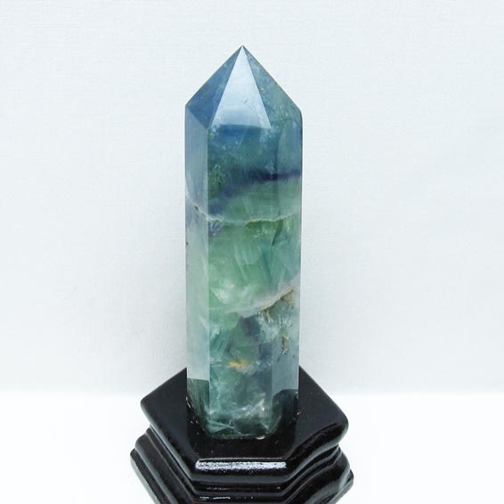 エンジェルフェザー フローライト 六角柱 蛍石 ポイント ほたる石 fluorite 台座付属 一点物 送料無料 152-3314