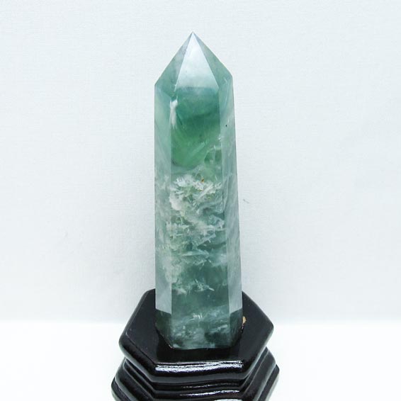 エンジェルフェザー フローライト 六角柱 蛍石 ポイント ほたる石 fluorite 台座付属 一点物 送料無料 152-3324