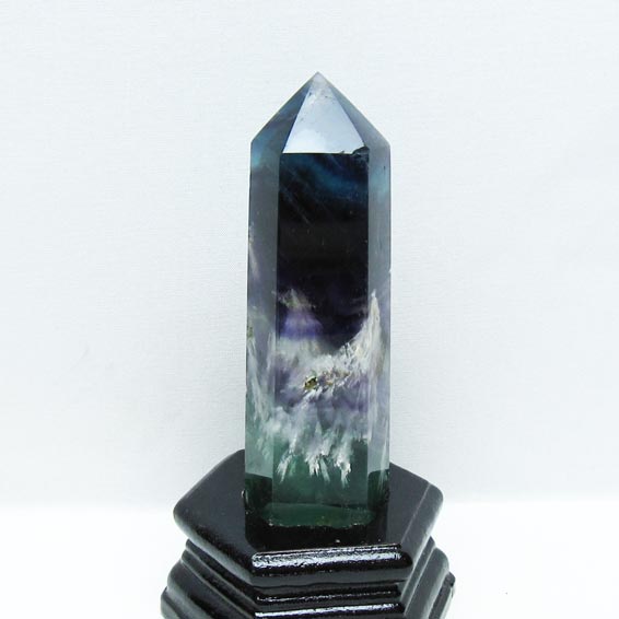 エンジェルフェザー フローライト 六角柱 蛍石 ポイント ほたる石 fluorite 台座付属 一点物 送料無料 152-3350