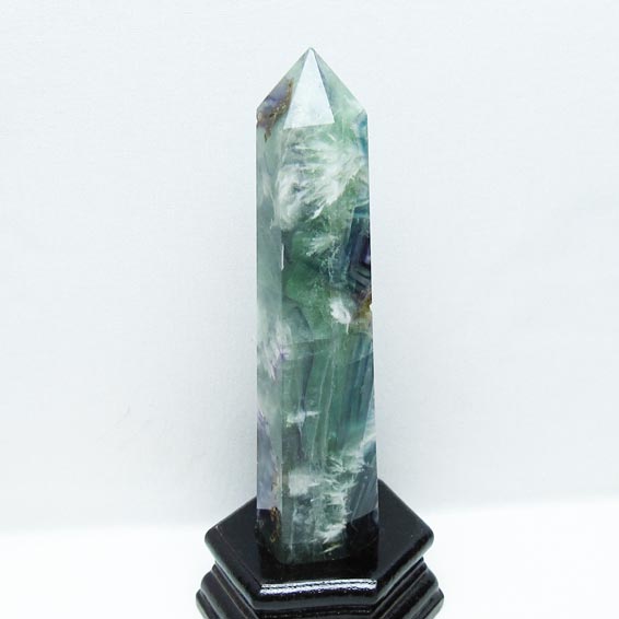 エンジェルフェザー フローライト 六角柱 蛍石 ポイント ほたる石 fluorite 台座付属 一点物 送料無料 152-3361