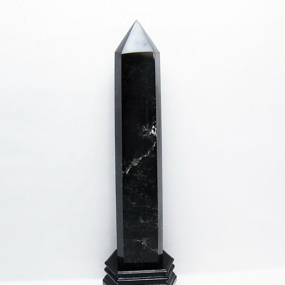 2.4Kg モリオン ポイント 黒水晶 六角柱 morion 台座付属 送料無料 162-399
