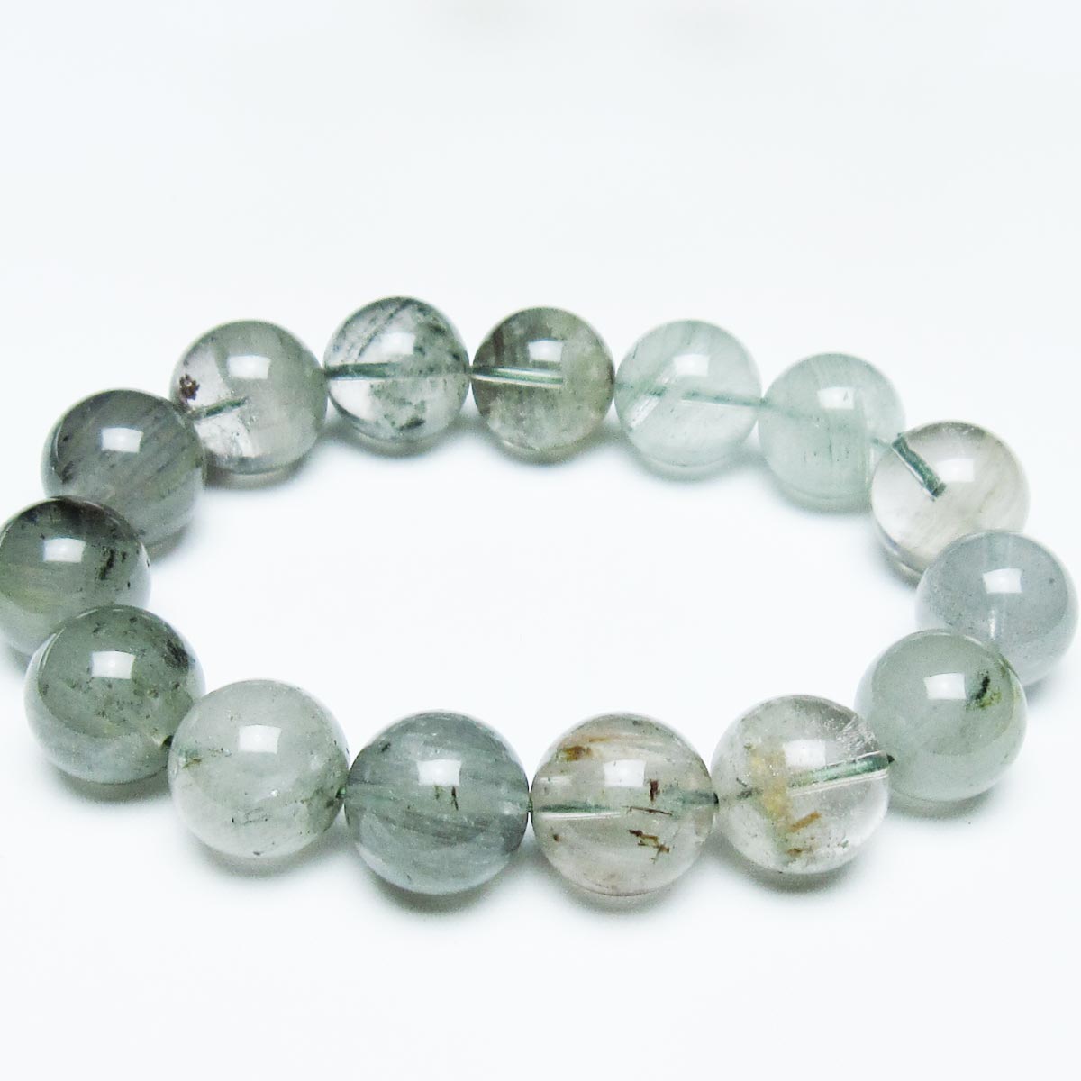 グリーンファントム ブレスレット 15mm ファントムクォーツ ブレス 幻影水晶 phantom quartz ファントム水晶 bracelet 一点物 送料無料 111-44188