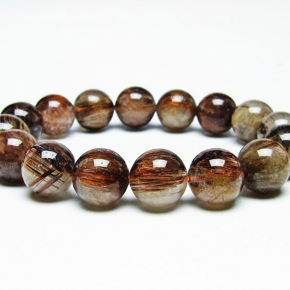 ルチルクォーツ ブレスレット 14mm ルチレイテッドクォーツ ブレス bracelet ブラウン 一点物 送料無料 111-45780