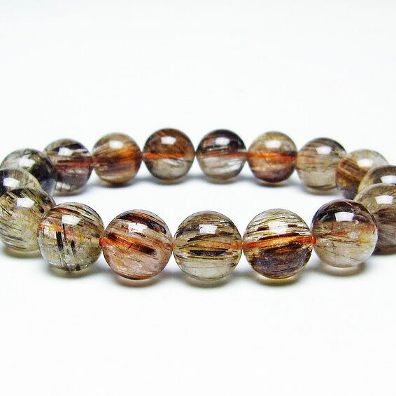 ルチルクォーツ ブレスレット 12mm ルチレイテッドクォーツ ブレス bracelet ブラウン 一点物 送料無料 111-45797