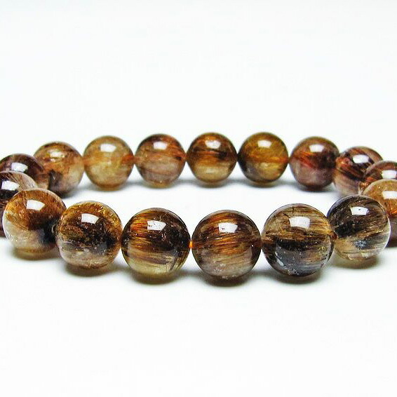 ルチルクォーツ ブレスレット 12mm ルチレイテッドクォーツ ブレス bracelet ブラウン 一点物 送料無料 111-45801