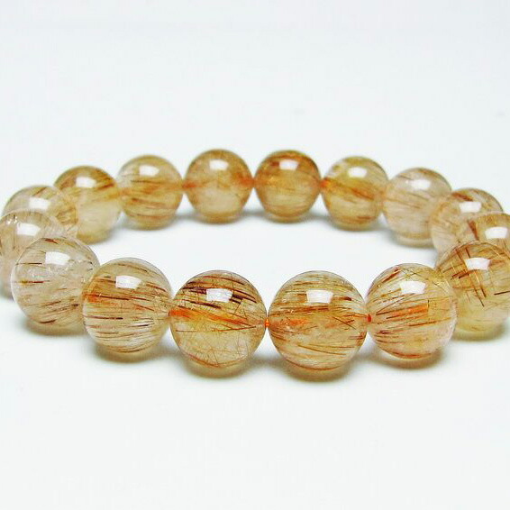 ルチルクォーツ ブレスレット 14mm ルチレイテッドクォーツ ブレス bracelet ブラウン 一点物 送料無料 111-45862