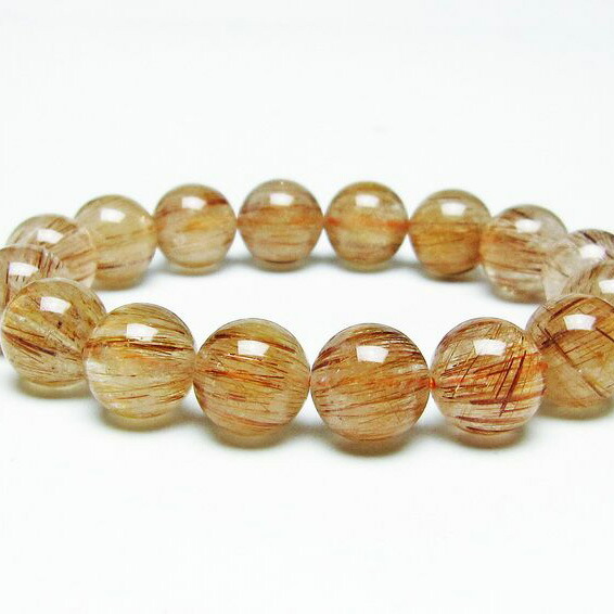 ルチルクォーツ ブレスレット 14mm ルチレイテッドクォーツ ブレス bracelet ブラウン 一点物 送料無料 111-45863