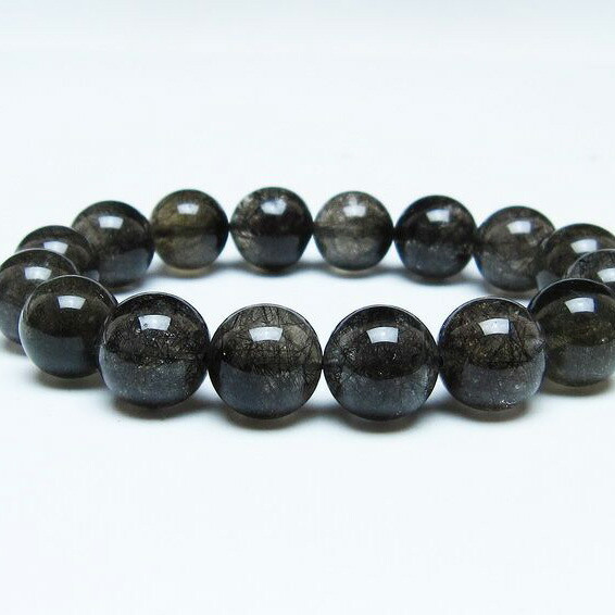 ブラックルチルクォーツ丸玉　ブラックトルマリンルチル　虹入り　レア　強パワー ブラックルチルクォーツ丸玉 ブラックトルマリンルチル 虹入り