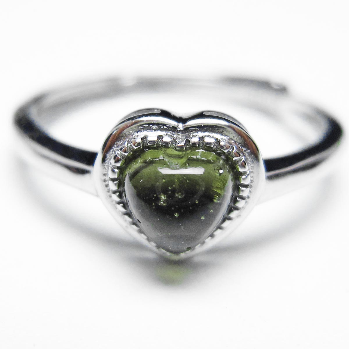 モルダバイト リング モルダバイト 指輪 ハート フリーサイズ moldavite ring 天然ガラス モルダウ石 メンズ レディース 一点物 12号 送料無料 199-433