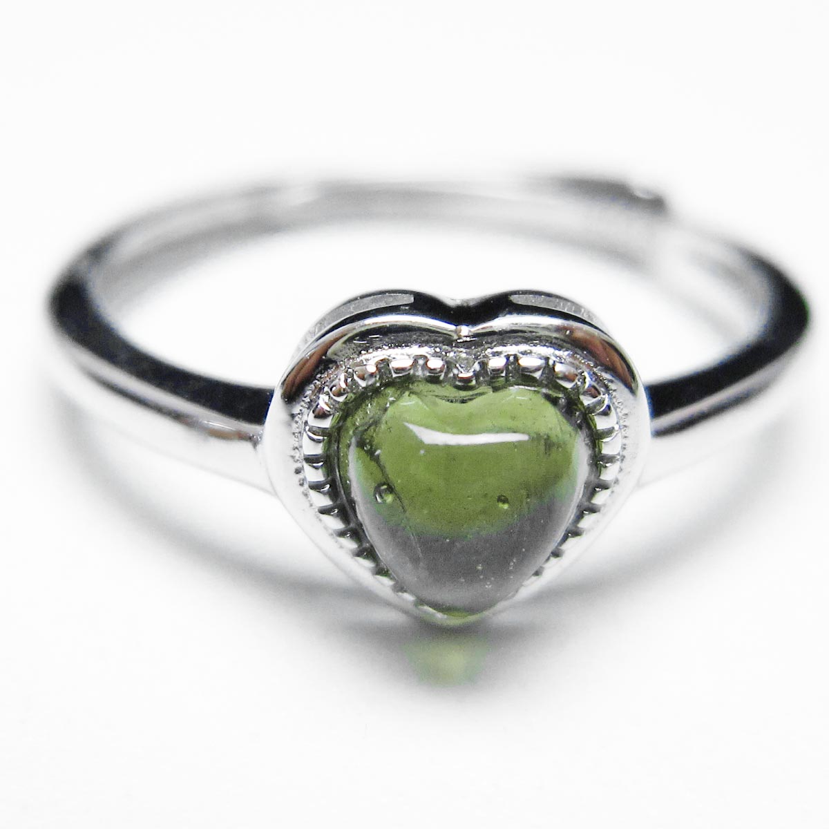 モルダバイト リング モルダバイト 指輪 ハート フリーサイズ moldavite ring 天然ガラス モルダウ石 メンズ レディース 一点物 13号 送料無料 199-438