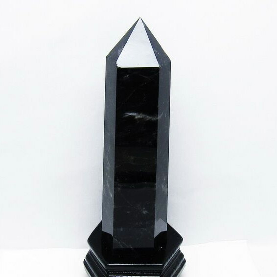 1.6Kg 黒水晶 ポイント モリオン 六角柱 morion 置物 天然石 パワーストーン 台座付属 一点物 送料無料 152-4050