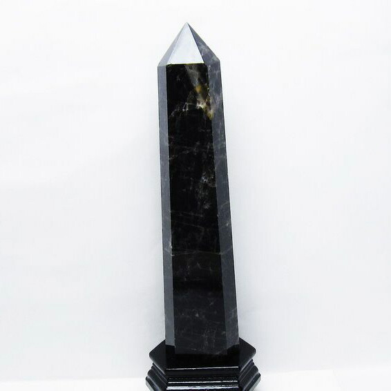 2.6Kg モリオン 黒水晶 六角柱 ポイント 置物 morion パワーストーン 天然石 台座付属 一点物 送料無料 162-421