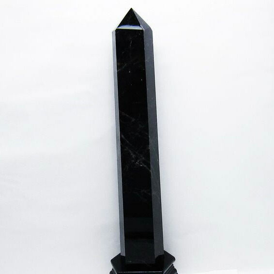 3.4Kg モリオン 黒水晶 六角柱 ポイント 置物 morion パワーストーン 天然石 台座付属 一点物 送料無料 162-437