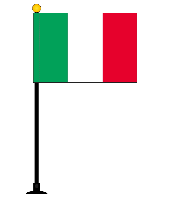 TOSPA イタリア 国旗 ミニフラッグ テトロンスエード製 ポール27cm 吸盤のセット 日本製 世界の国旗シリーズ パーティーグッズ 
